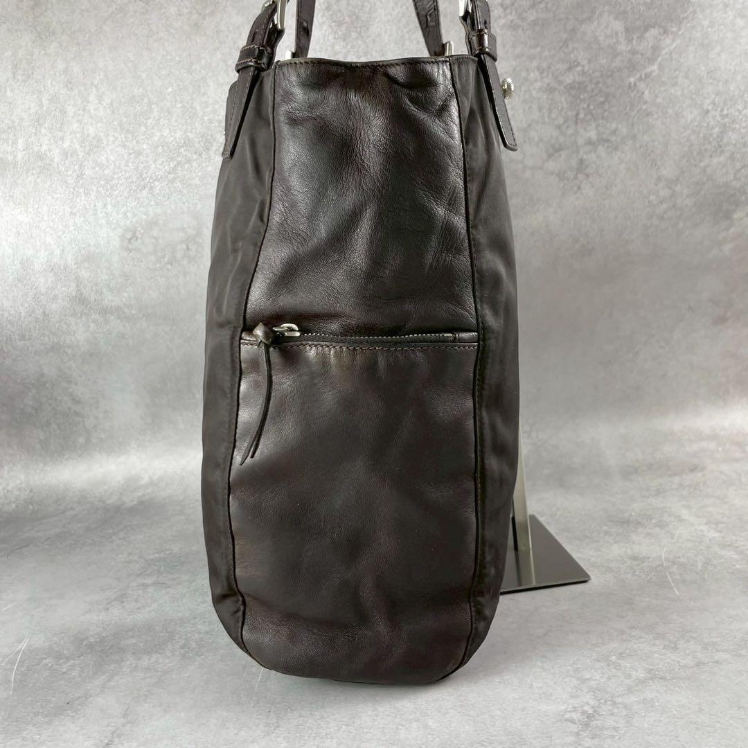 美品✨PRADA トートバッグ A4 ハンド ビジネス レザーナイロン ブラウン