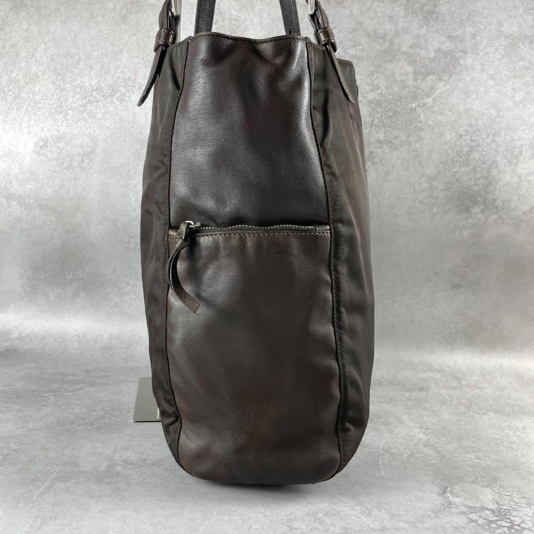 美品✨PRADA トートバッグ A4 ハンド ビジネス レザーナイロン ブラウン