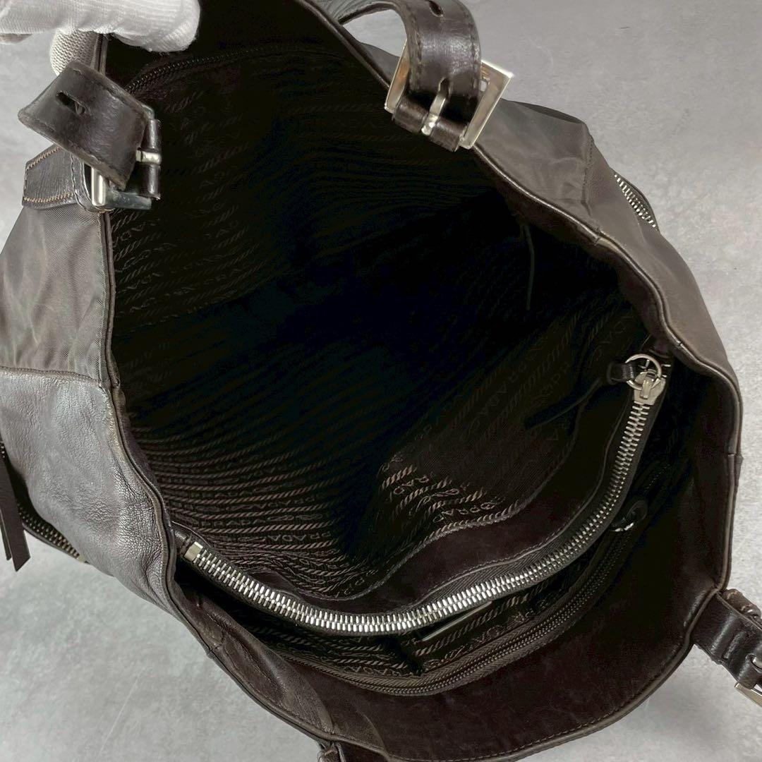 美品✨PRADA トートバッグ A4 ハンド ビジネス レザーナイロン ブラウン