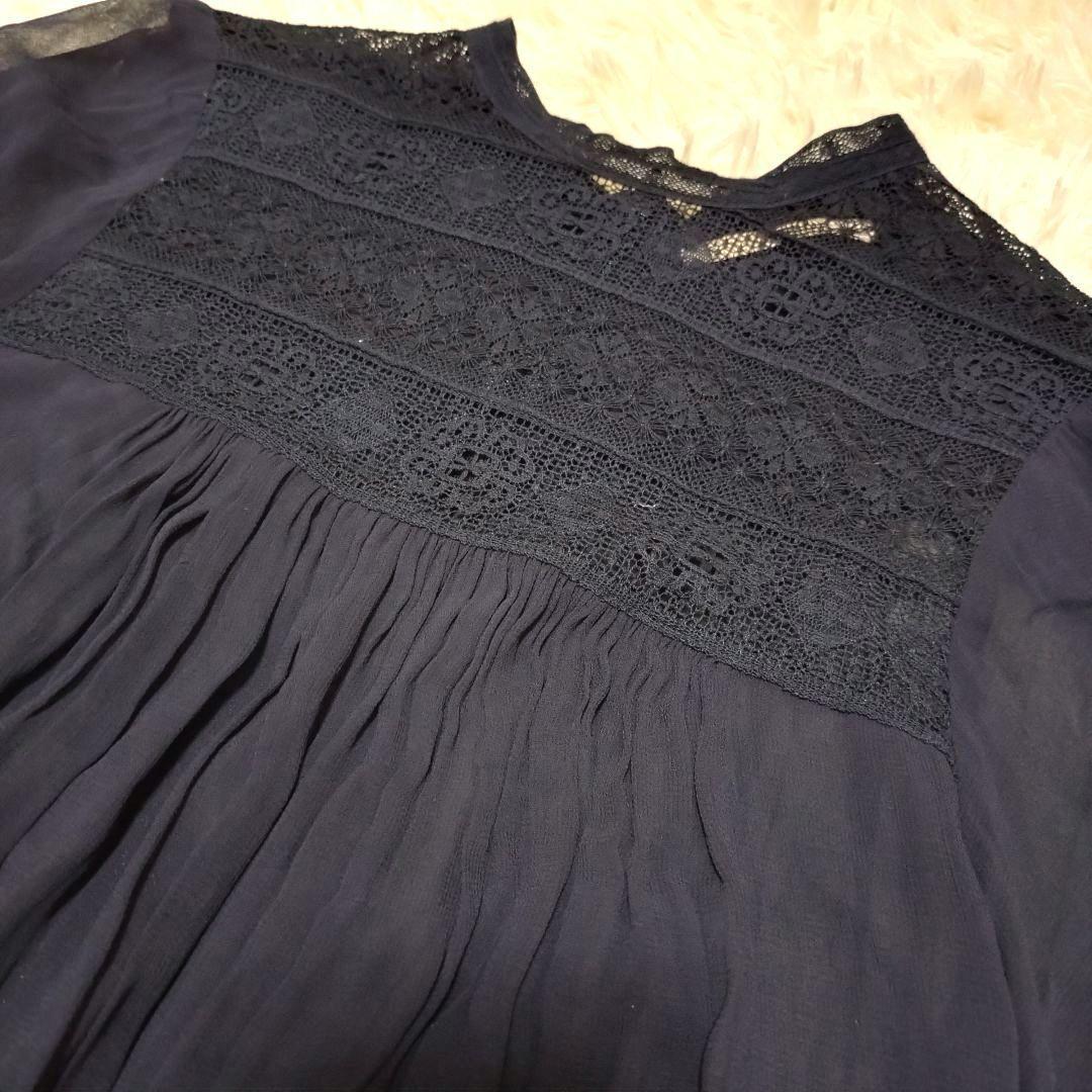 ヌキテパ 大人可愛い シアー レース ギャザー レーヨン ワンピース