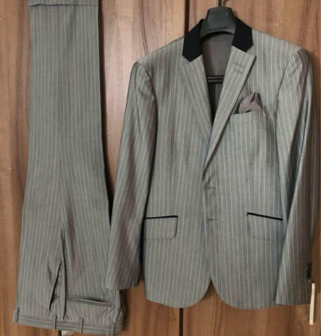 グレー ストライプ ダブルブレストスーツ
