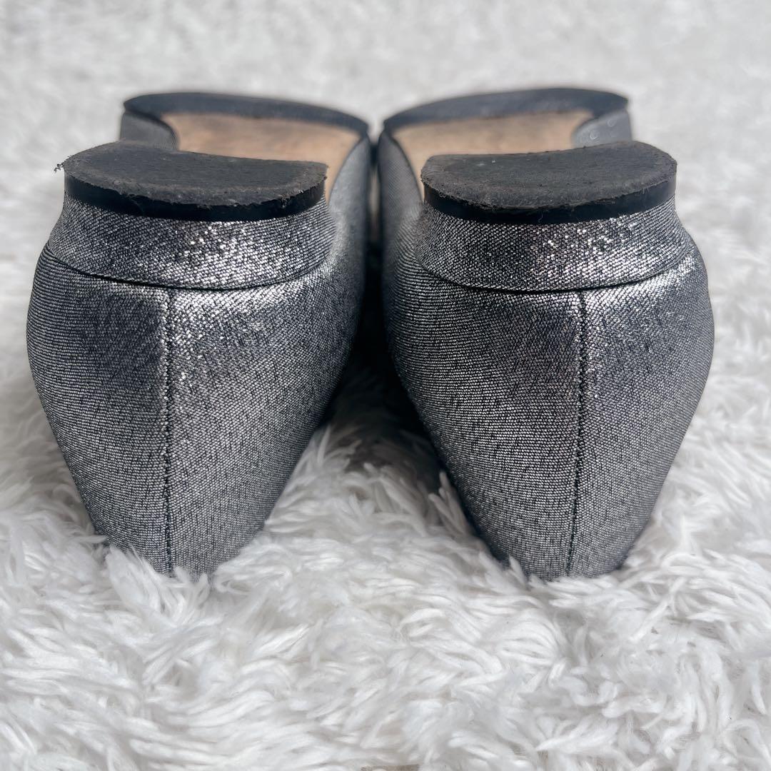 良品 マノロブラニク ハンギシ シルバー フラット パンプス ラメ 保存袋 37