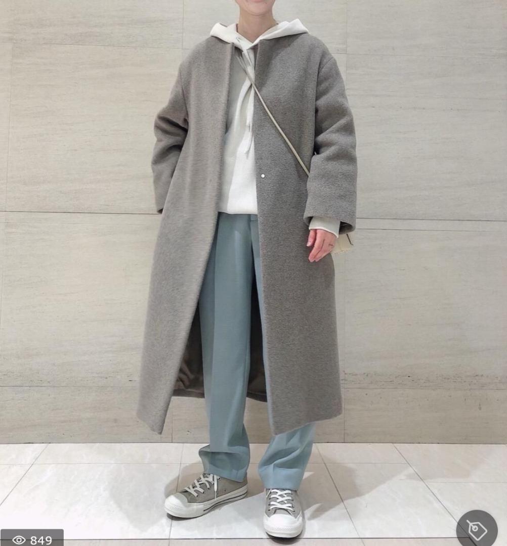 20aw Beauty & Youth ビーバー ノーカラー ロング コート M