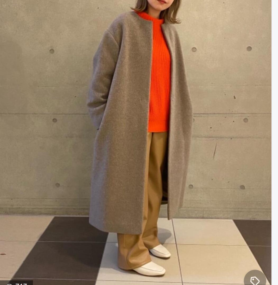 20aw Beauty & Youth ビーバー ノーカラー ロング コート M