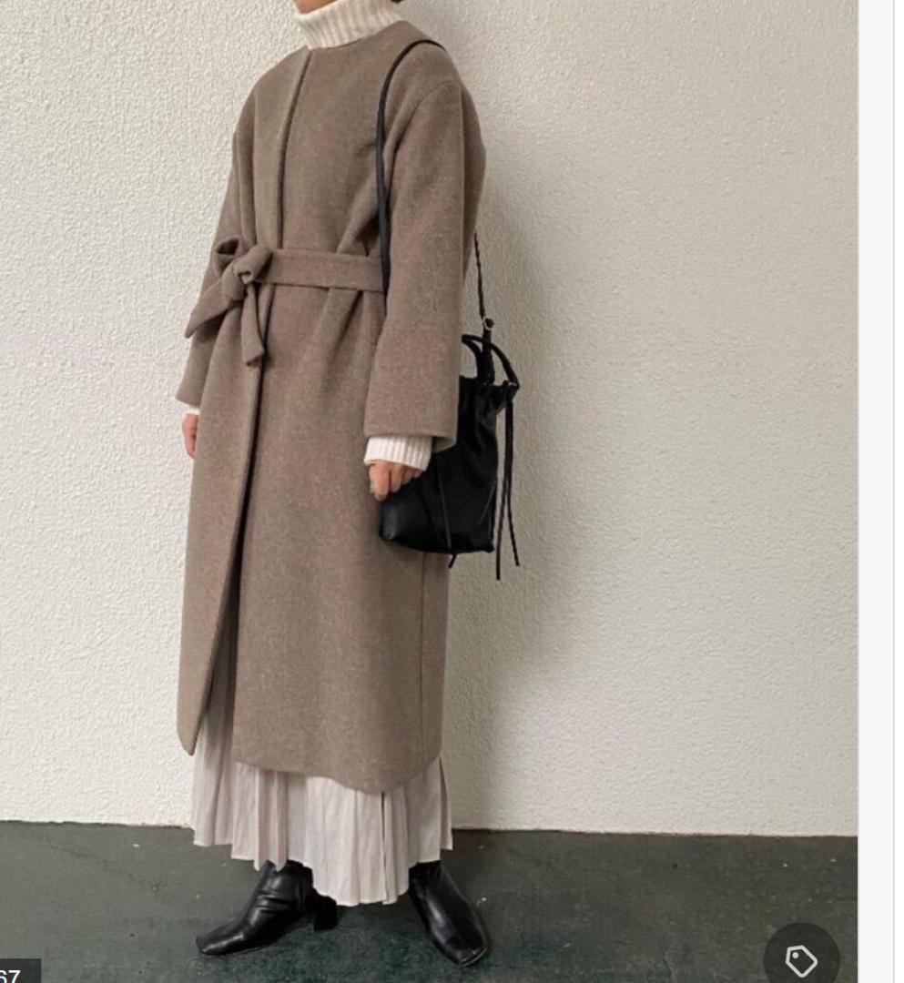 20aw Beauty & Youth ビーバー ノーカラー ロング コート M