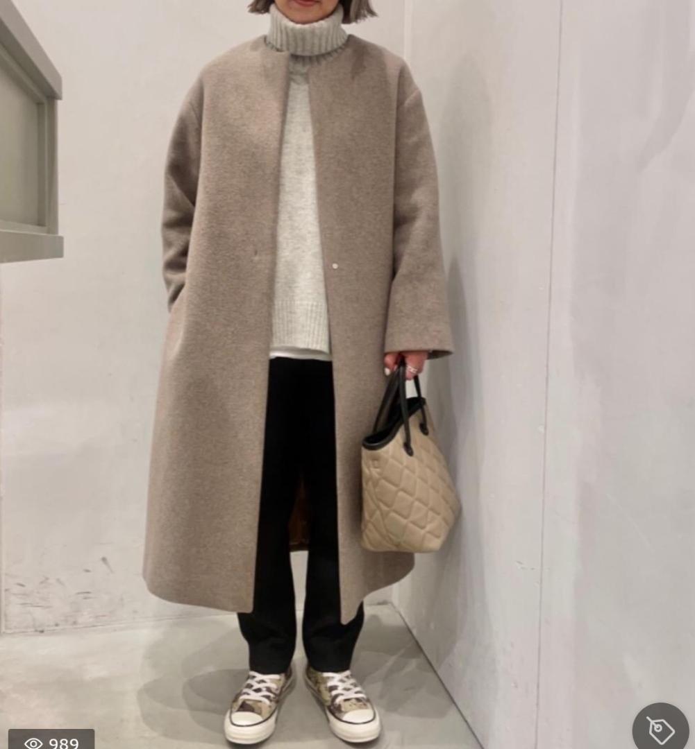 20aw Beauty & Youth ビーバー ノーカラー ロング コート M