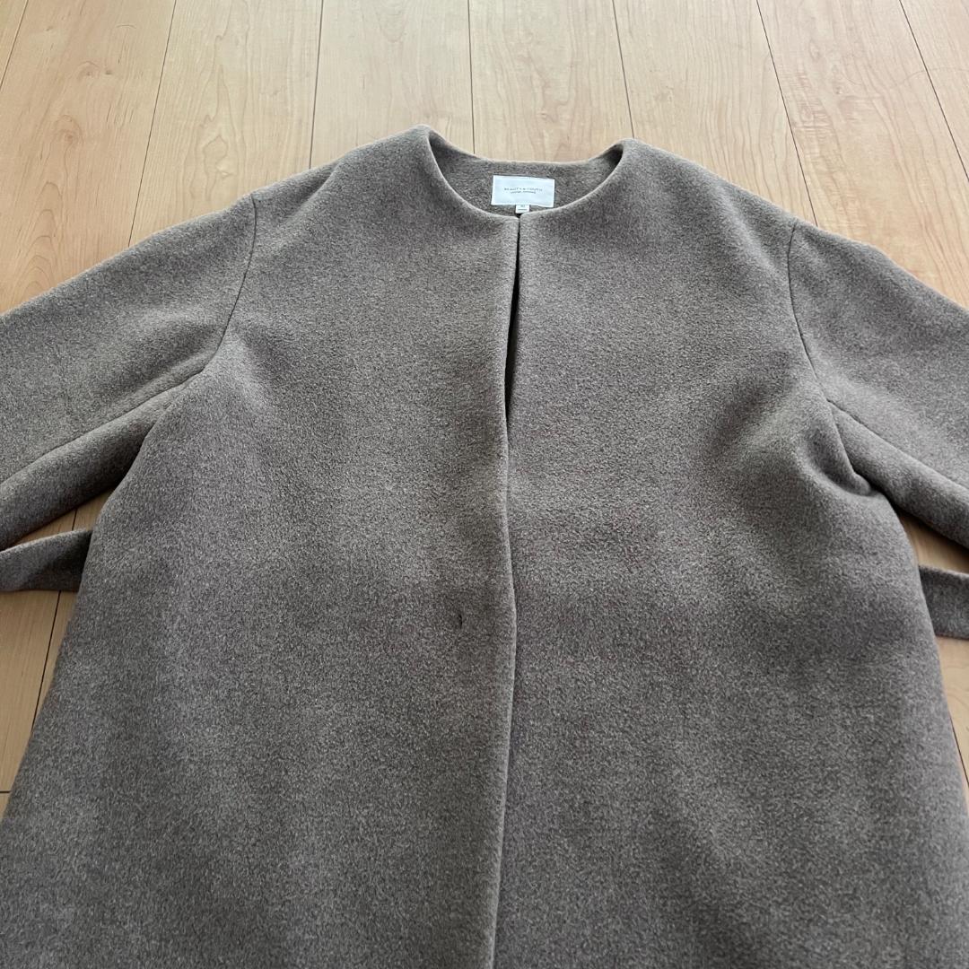 20aw Beauty & Youth ビーバー ノーカラー ロング コート M