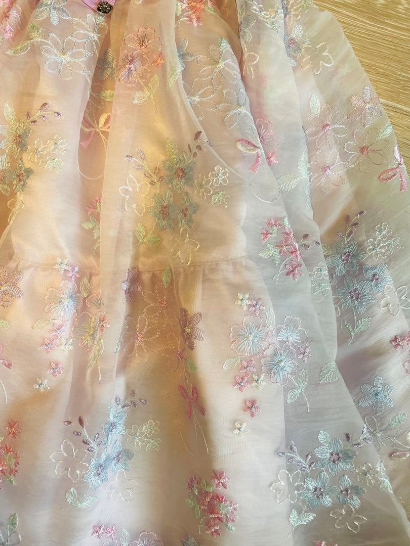 メゾピアノ　mezzo piano花柄ドレス パステルピンク 半袖 120cm