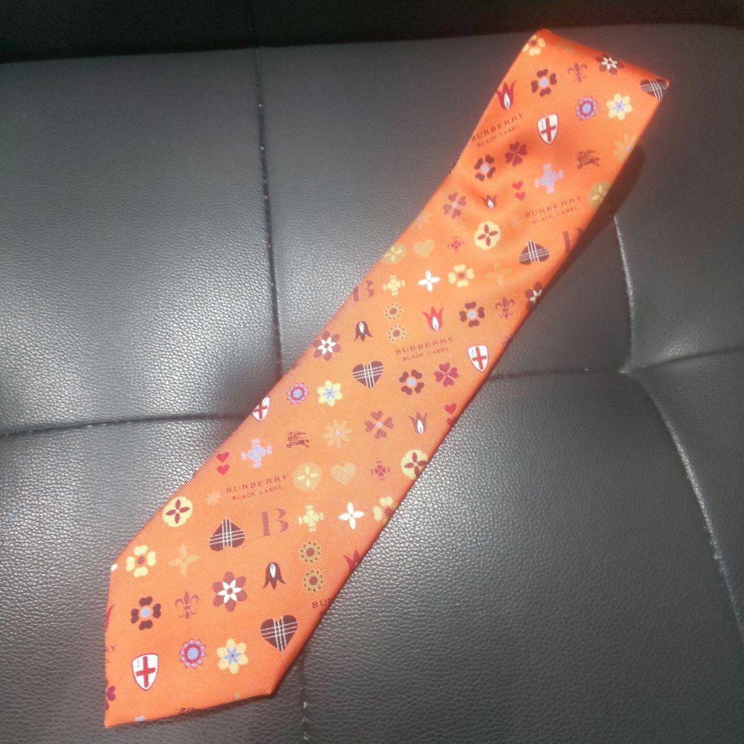 バーバリー ブラックレーベル マルチカラーモノグラム ネクタイ オレンジ