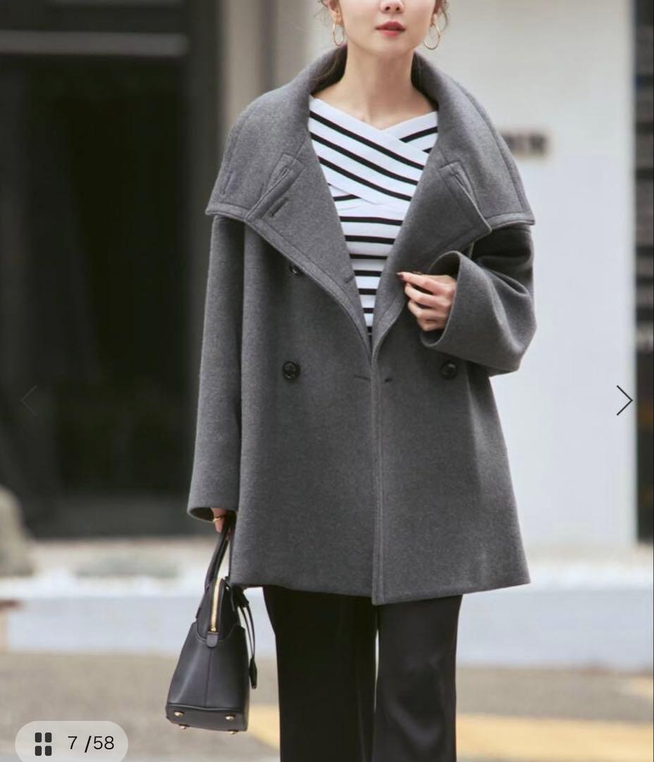 完売品◼️NOBLE スタンドカラーオーバーコート グレー