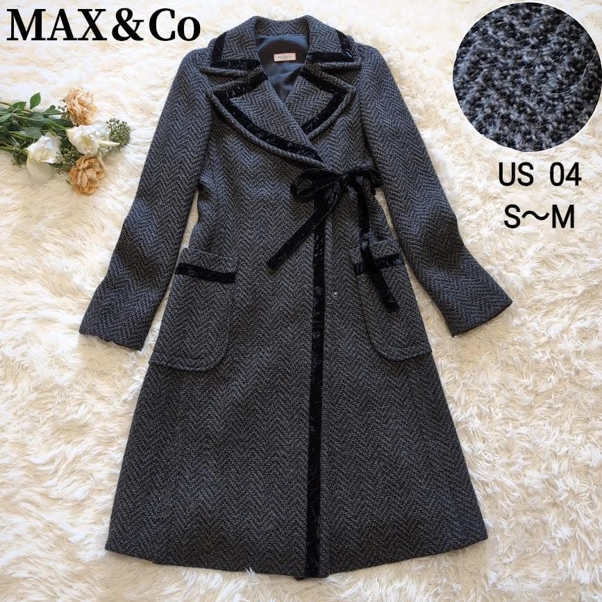 極美品✨️マックスマーラ MAX&Co ヘリンボーン 女優襟ロングコート 38