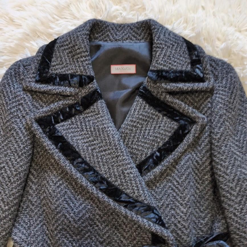極美品✨️マックスマーラ MAX&Co ヘリンボーン 女優襟ロングコート 38