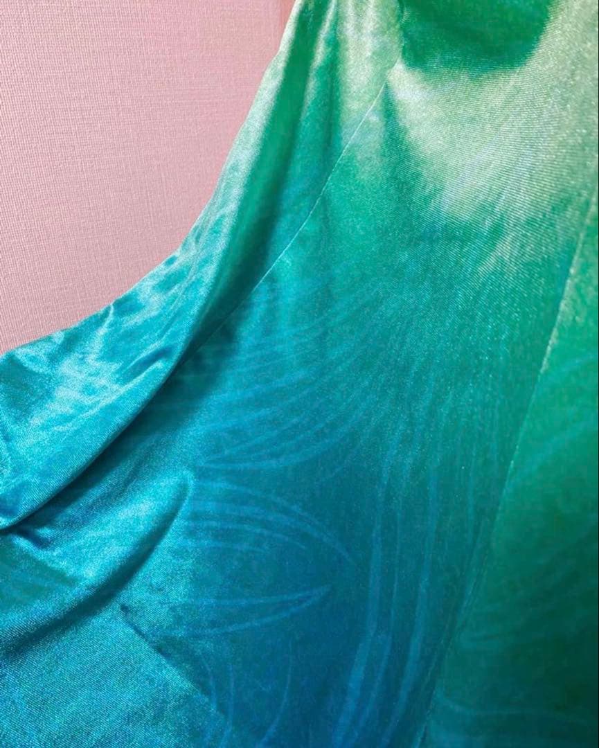 ブルーヘブン　フラダンス　グラデーション　グリーン　ブルー　ロングドレス　ベロア