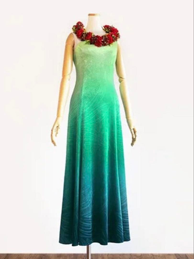 ブルーヘブン　フラダンス　グラデーション　グリーン　ブルー　ロングドレス　ベロア