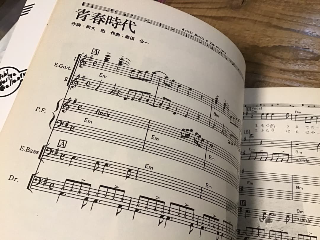 S/楽譜/森田公一とトップギャラン/青春時代/バンドスコア&ピアノ&メロディー