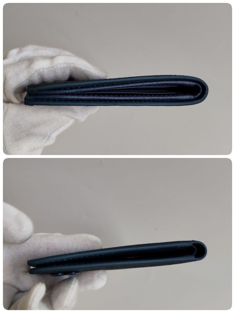 未使用級 グッチ 現行 GG柄 二つ折り キャンバス レザー 財布 ネイビー