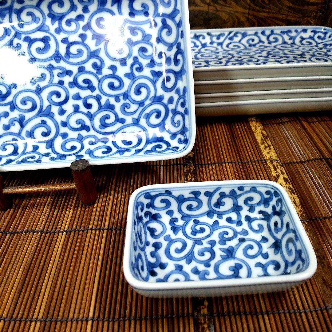 ほとんど未使用品 清水焼き 香仙作 唐草文 焼き物 刺身用 猪口付き 長皿揃い