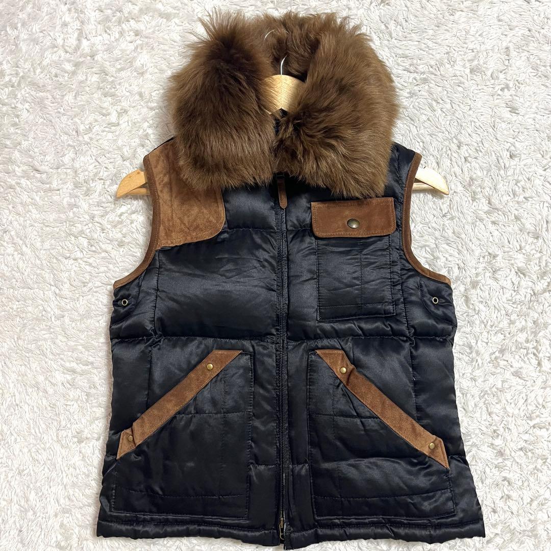 ✨大人気✨ラルフローレン ダウンベスト シルク リアルレザー リアルファー M