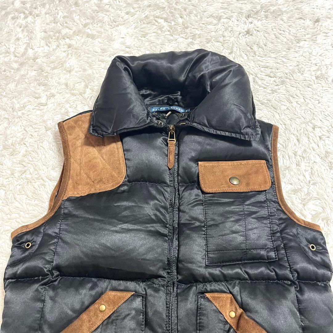 ✨大人気✨ラルフローレン ダウンベスト シルク リアルレザー リアルファー M