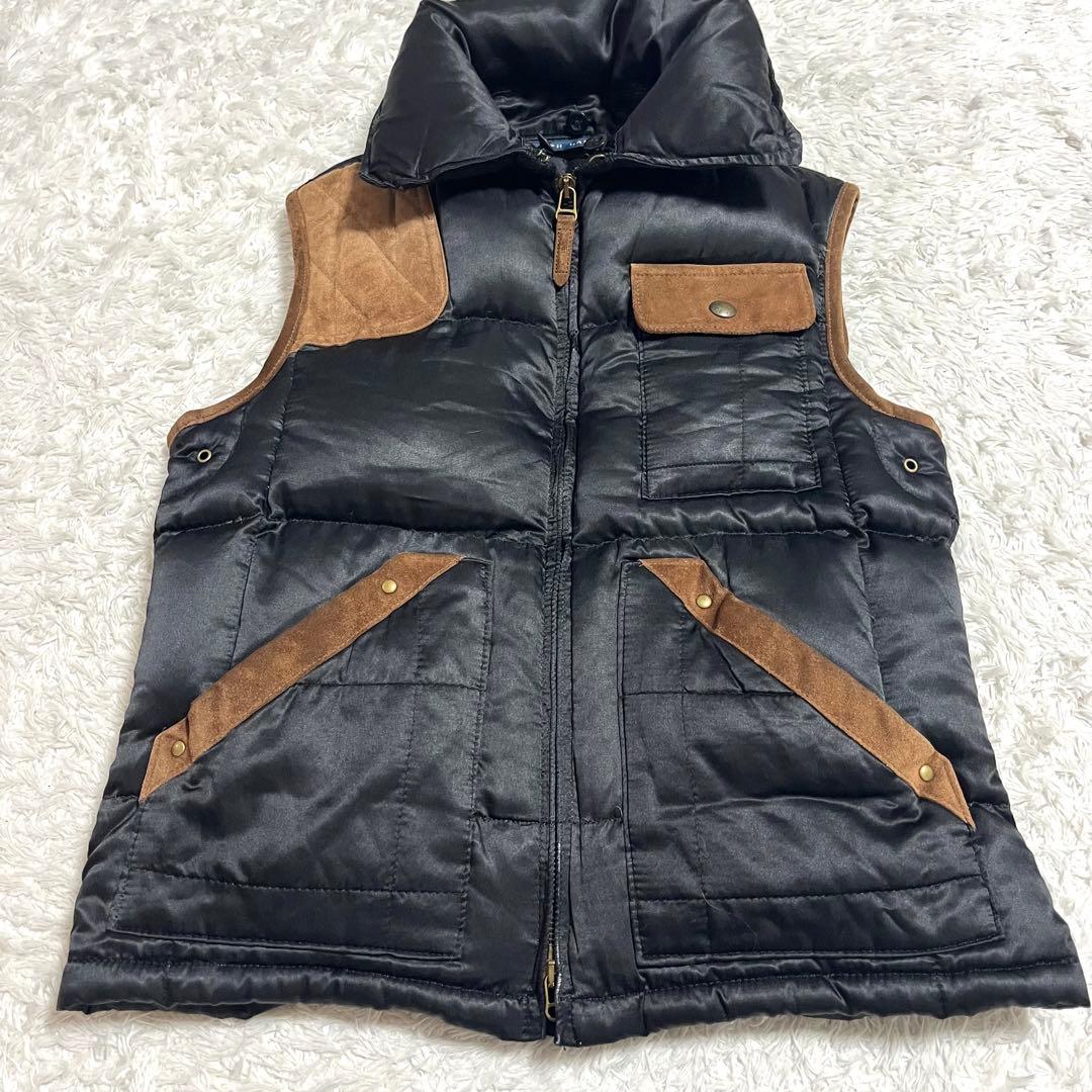 ✨大人気✨ラルフローレン ダウンベスト シルク リアルレザー リアルファー M