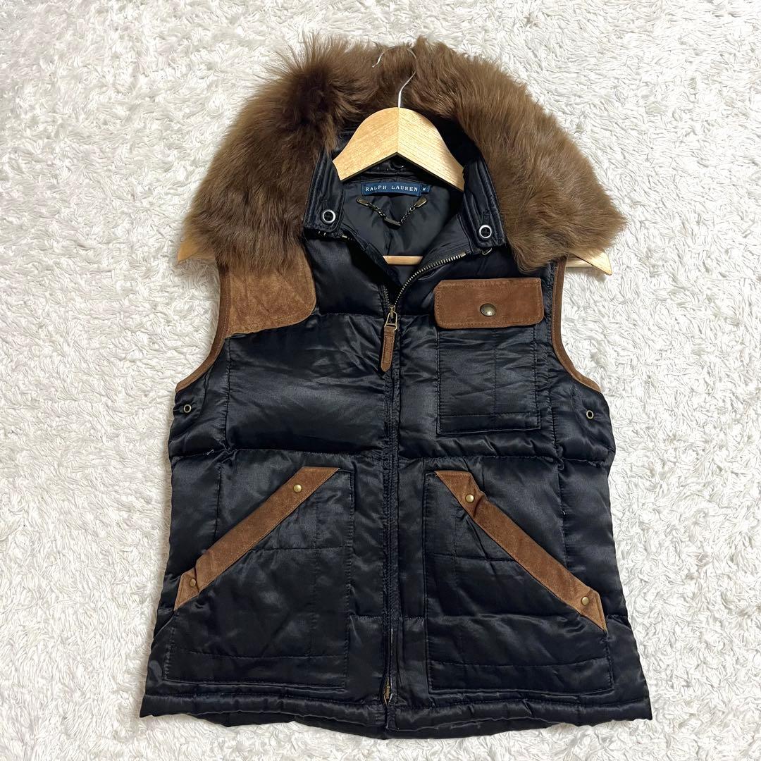 ✨大人気✨ラルフローレン ダウンベスト シルク リアルレザー リアルファー M