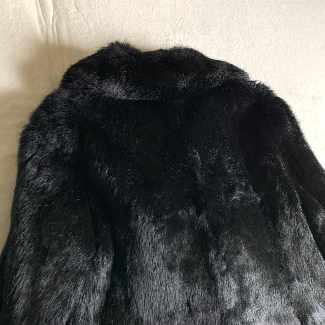 【ファーコート　ロング　黒　ブラック　美品　おそらくミンク　レディース　古着】