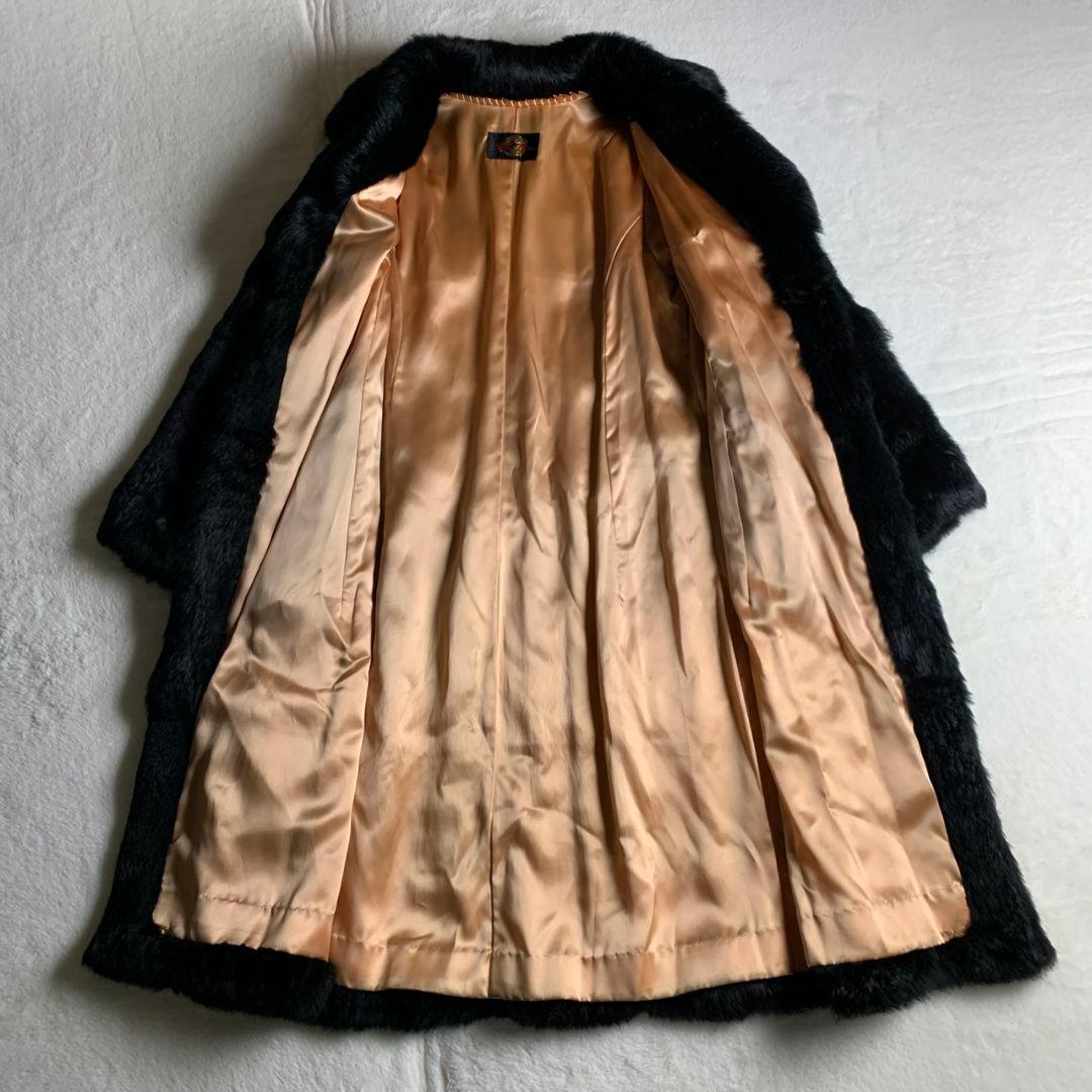 【ファーコート　ロング　黒　ブラック　美品　おそらくミンク　レディース　古着】