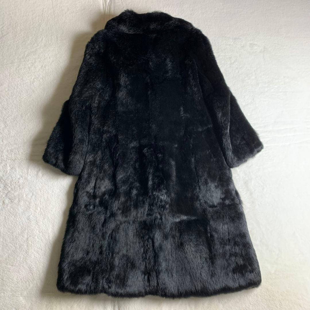 【ファーコート　ロング　黒　ブラック　美品　おそらくミンク　レディース　古着】