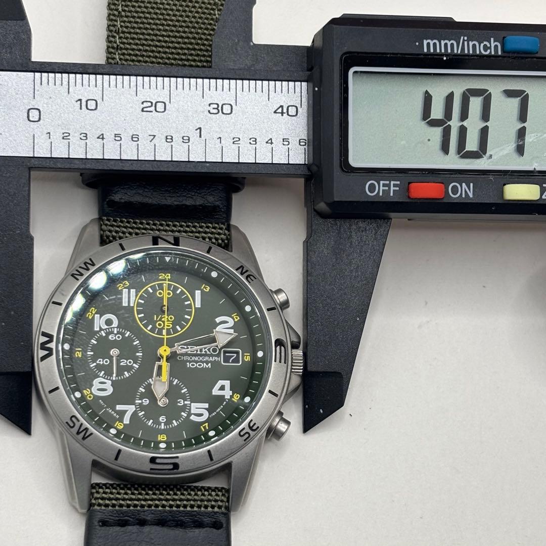 稼働品☆SEIKOセイコー　クロノグラフ　アーミー　カーキ　新品ベルト