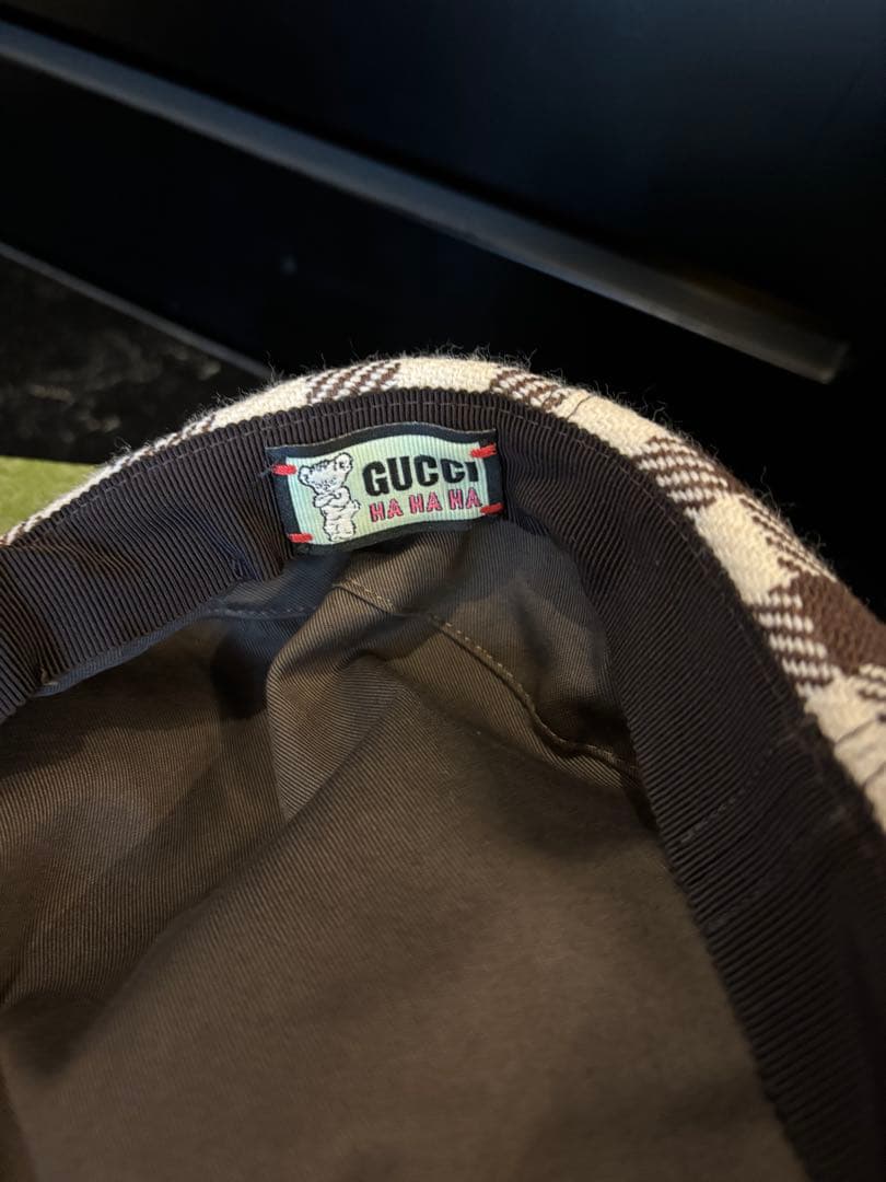 GUCCI×HAHAHA ミケーレ ×ハリーコラボ　チェックキャスケットベージュ