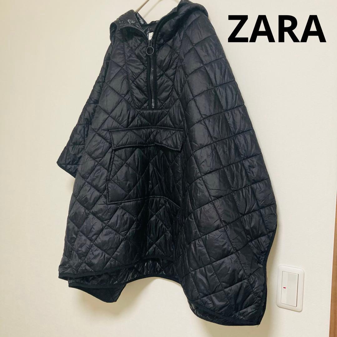 美品　ZARAキルティング ポンチョ フード付き　ブラック