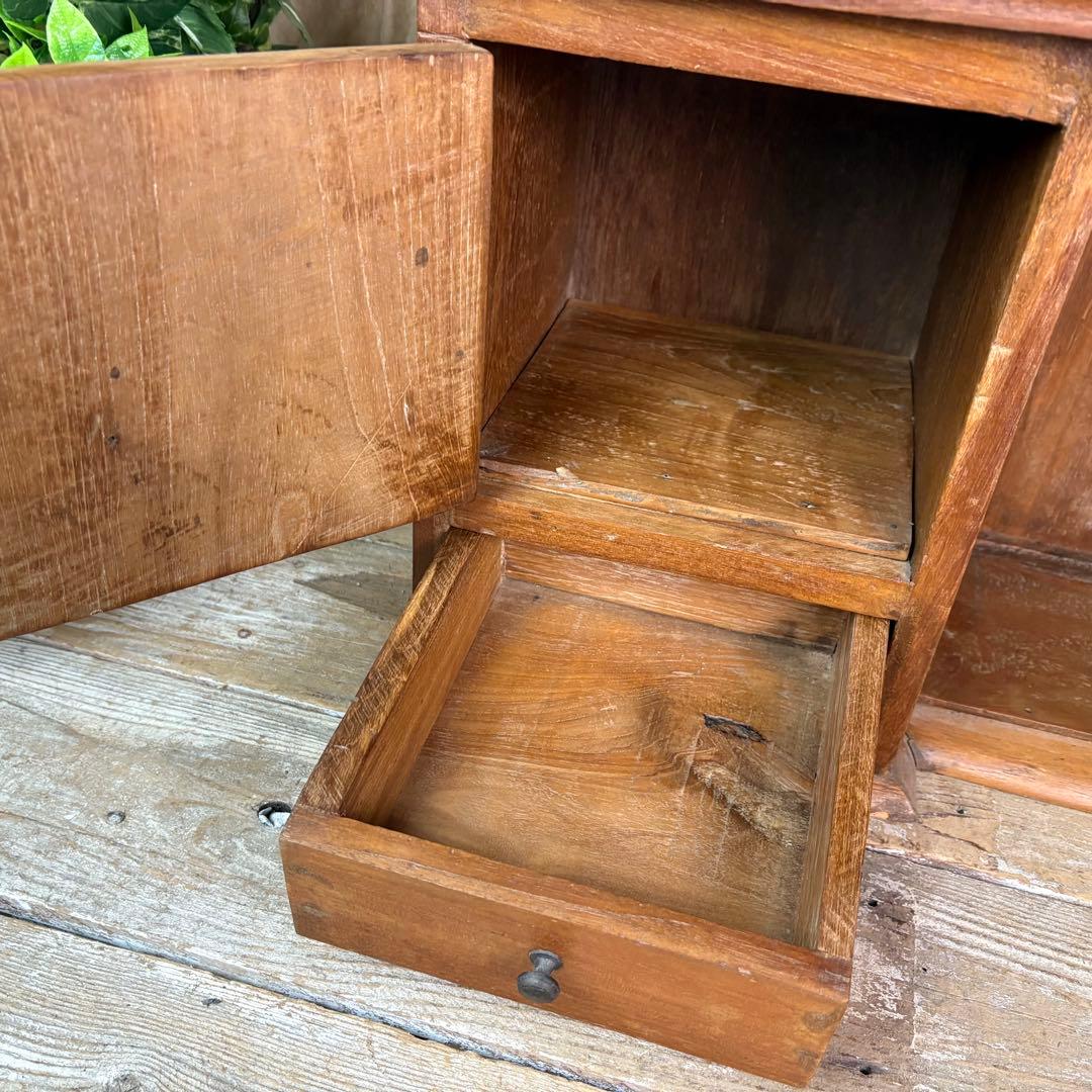 インドネシアアンティークビンテージチーク材階段型キャビネット飾り棚ディスプレイ台