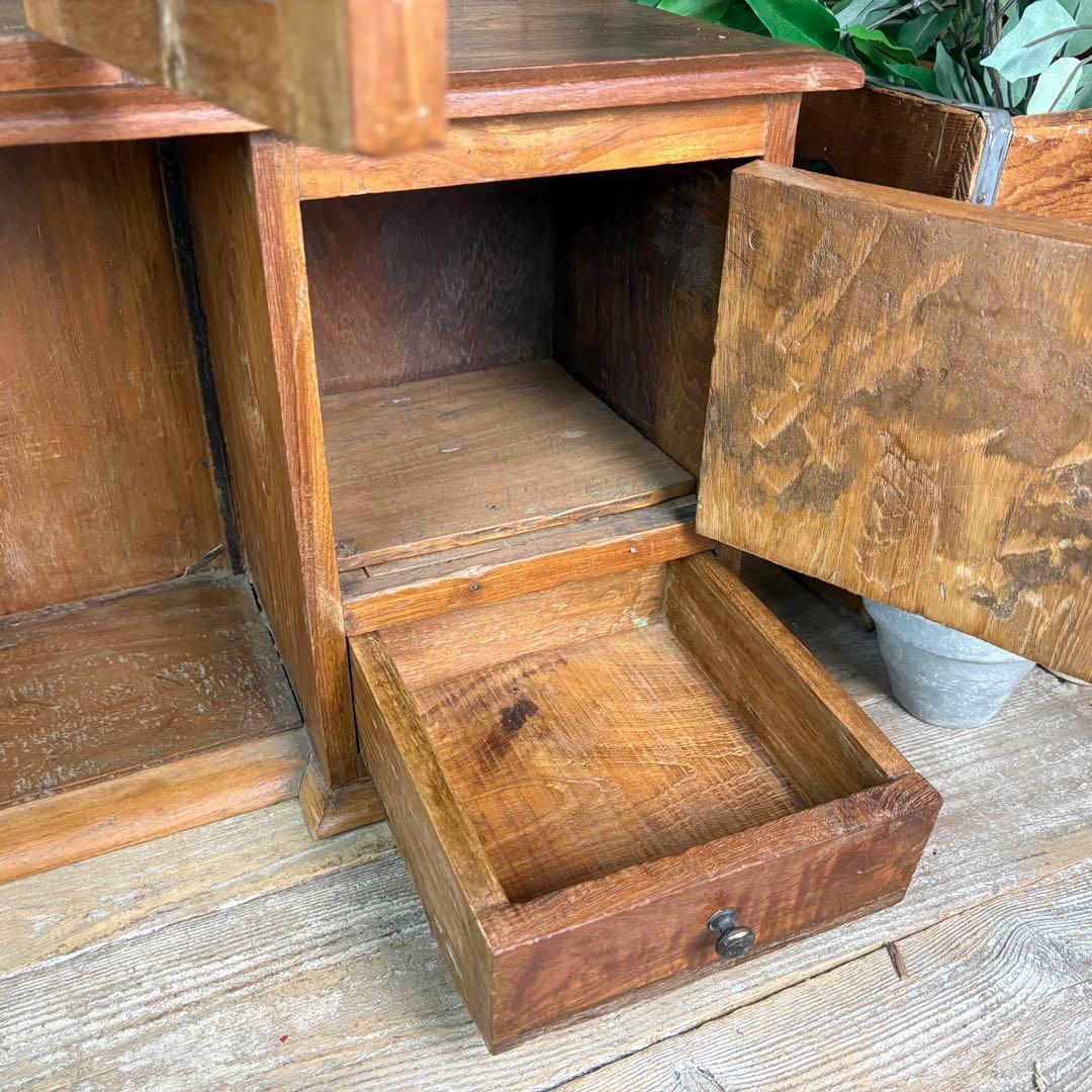 インドネシアアンティークビンテージチーク材階段型キャビネット飾り棚ディスプレイ台