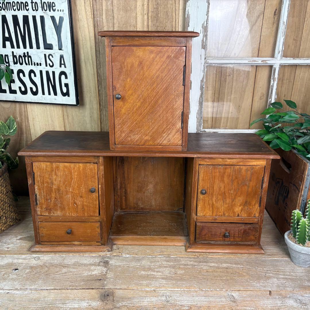 インドネシアアンティークビンテージチーク材階段型キャビネット飾り棚ディスプレイ台