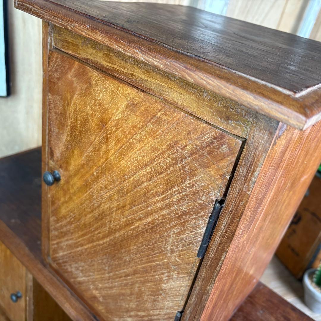 インドネシアアンティークビンテージチーク材階段型キャビネット飾り棚ディスプレイ台