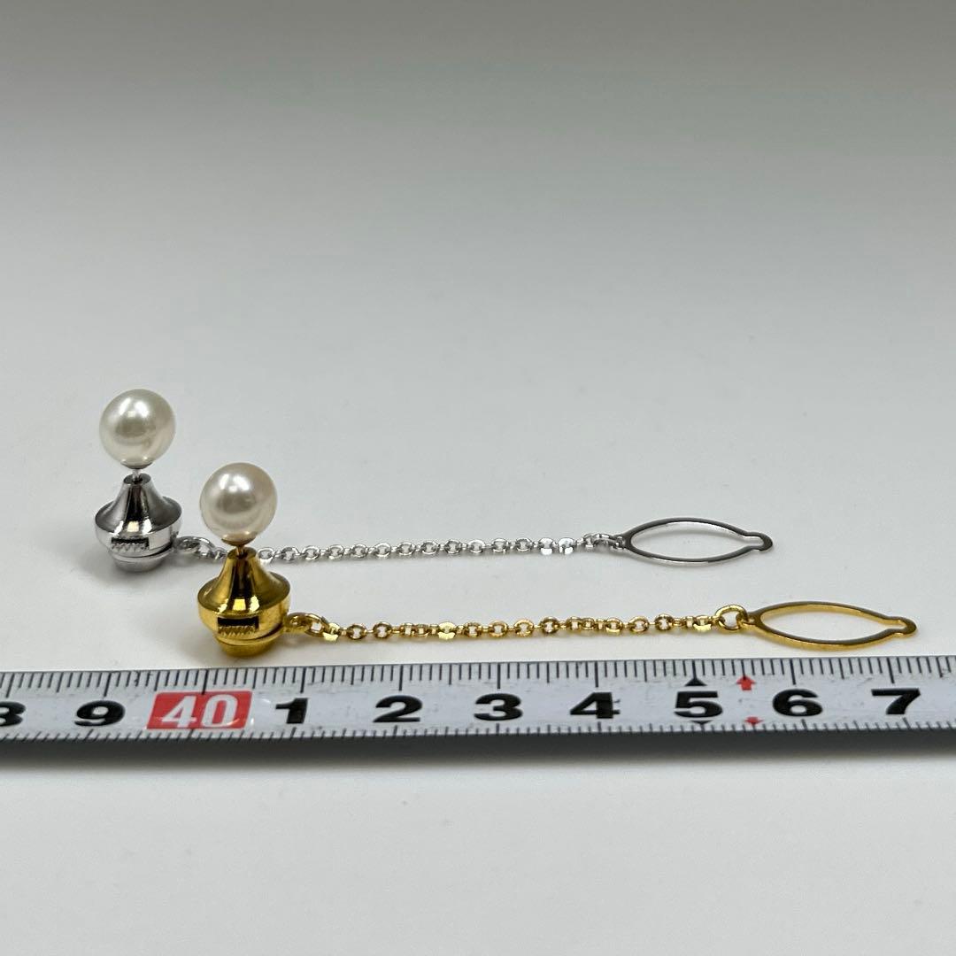 K18/K14WG刻印 本アコヤ真珠 タイピン2点　8.2g 東キ7-ア㉝