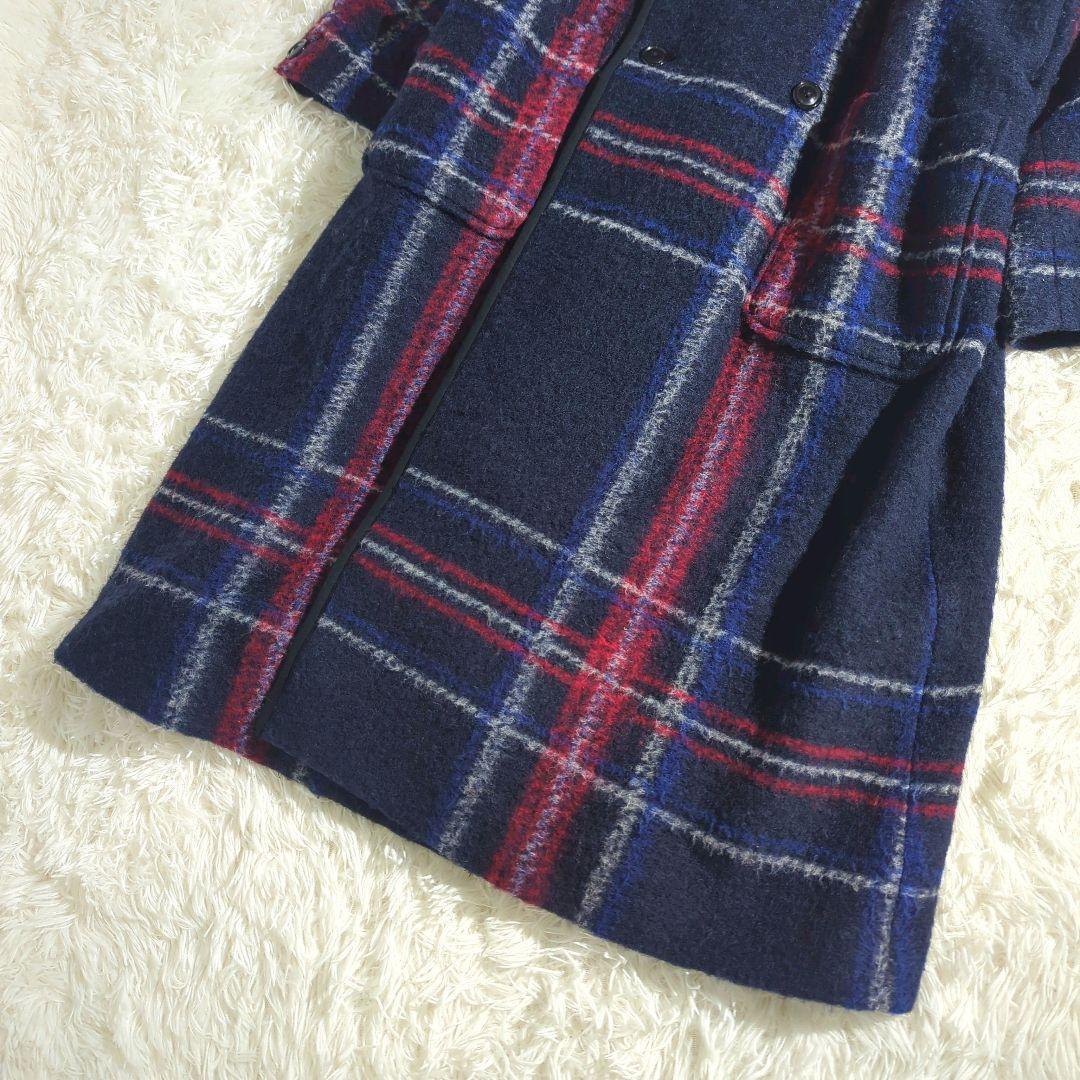 BEAMSBOY スライバー タータンチェック ノーカラー ロングコート ダブル