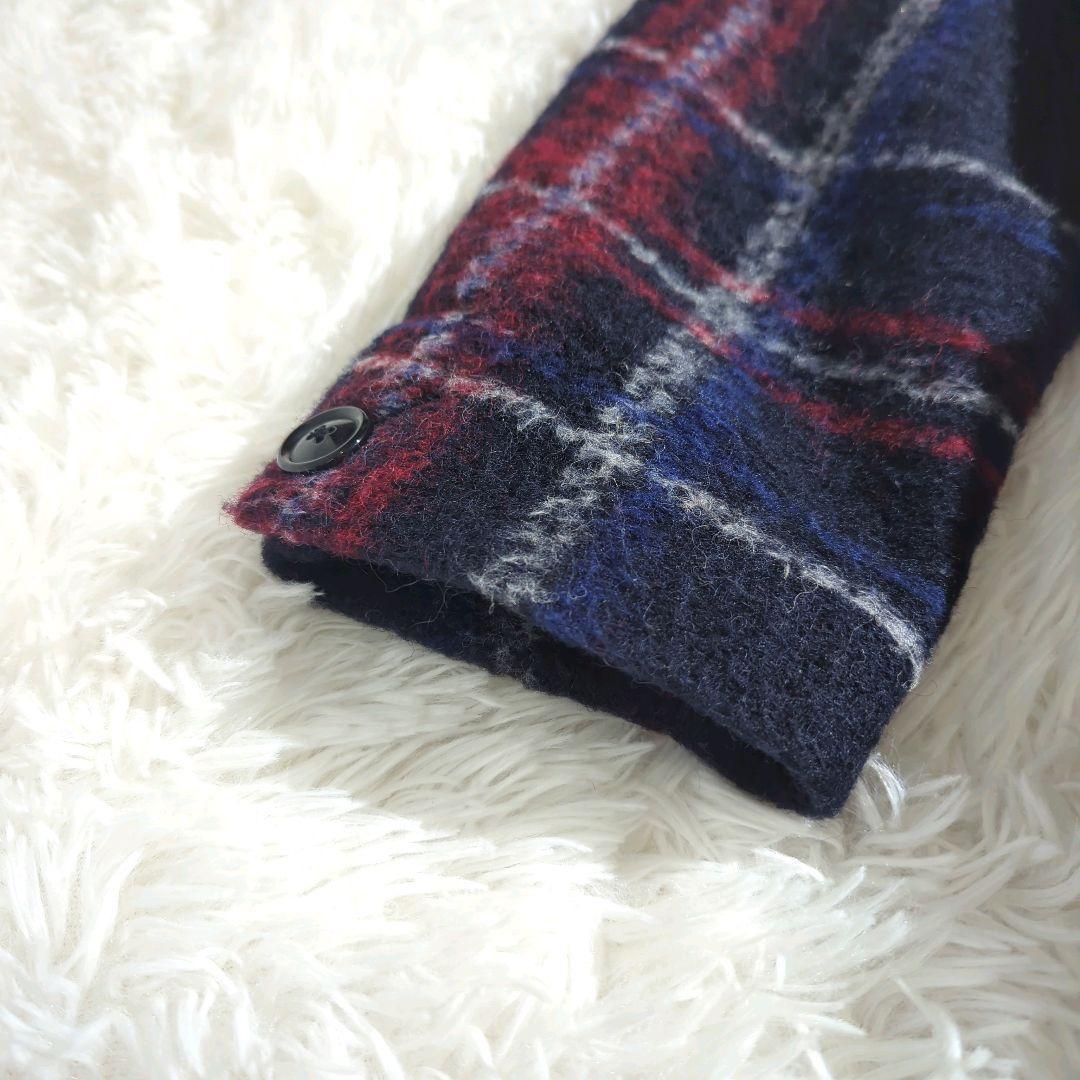 BEAMSBOY スライバー タータンチェック ノーカラー ロングコート ダブル