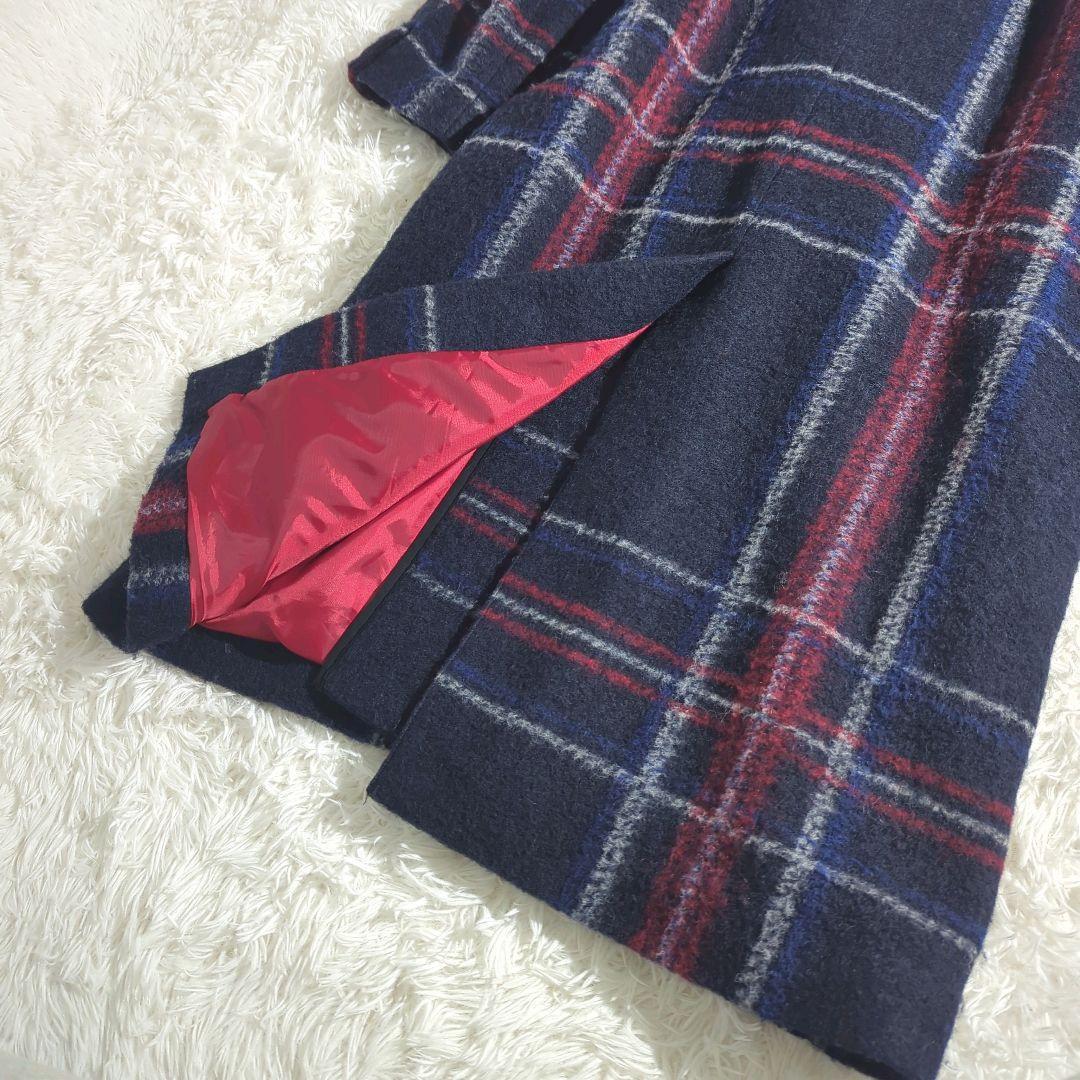 BEAMSBOY スライバー タータンチェック ノーカラー ロングコート ダブル