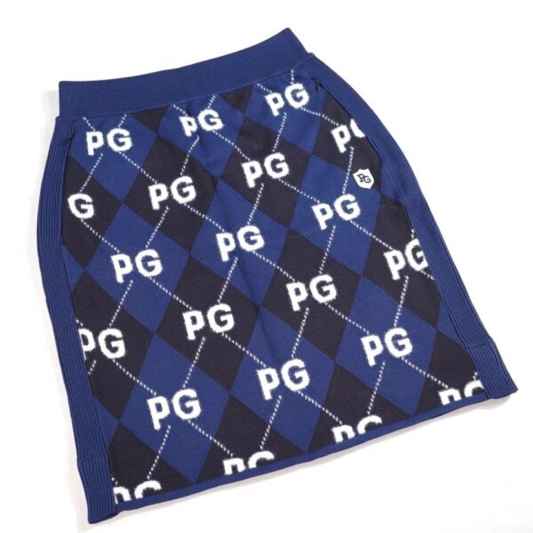 【PEARLY GATES】秋冬 アーガイル ニット ひざ丈スカート・1番M