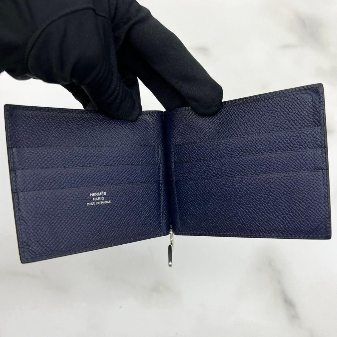 【X刻印】 エルメス ポーカーGM マネークリップ ネイビー ビジネス カード