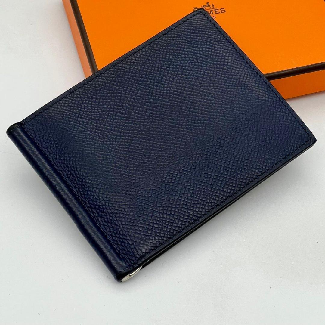 【X刻印】 エルメス ポーカーGM マネークリップ ネイビー ビジネス カード