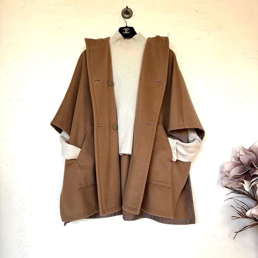 土日限定Sale10%OFF❗️イタリア製アルパカ混ウール　ポンチョケープコート