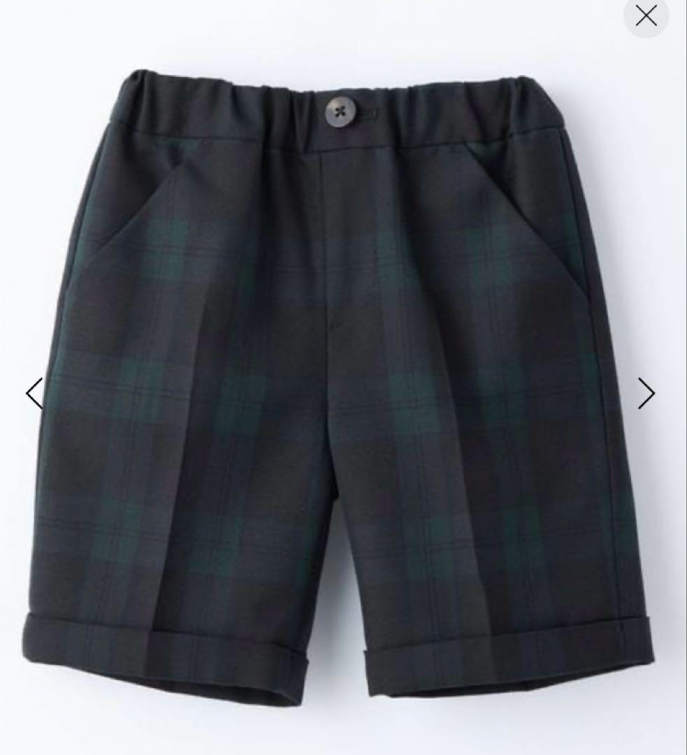 ダークグリーンチェックブレザーと半ズボン、ストライプシャツ、ネクタイセット