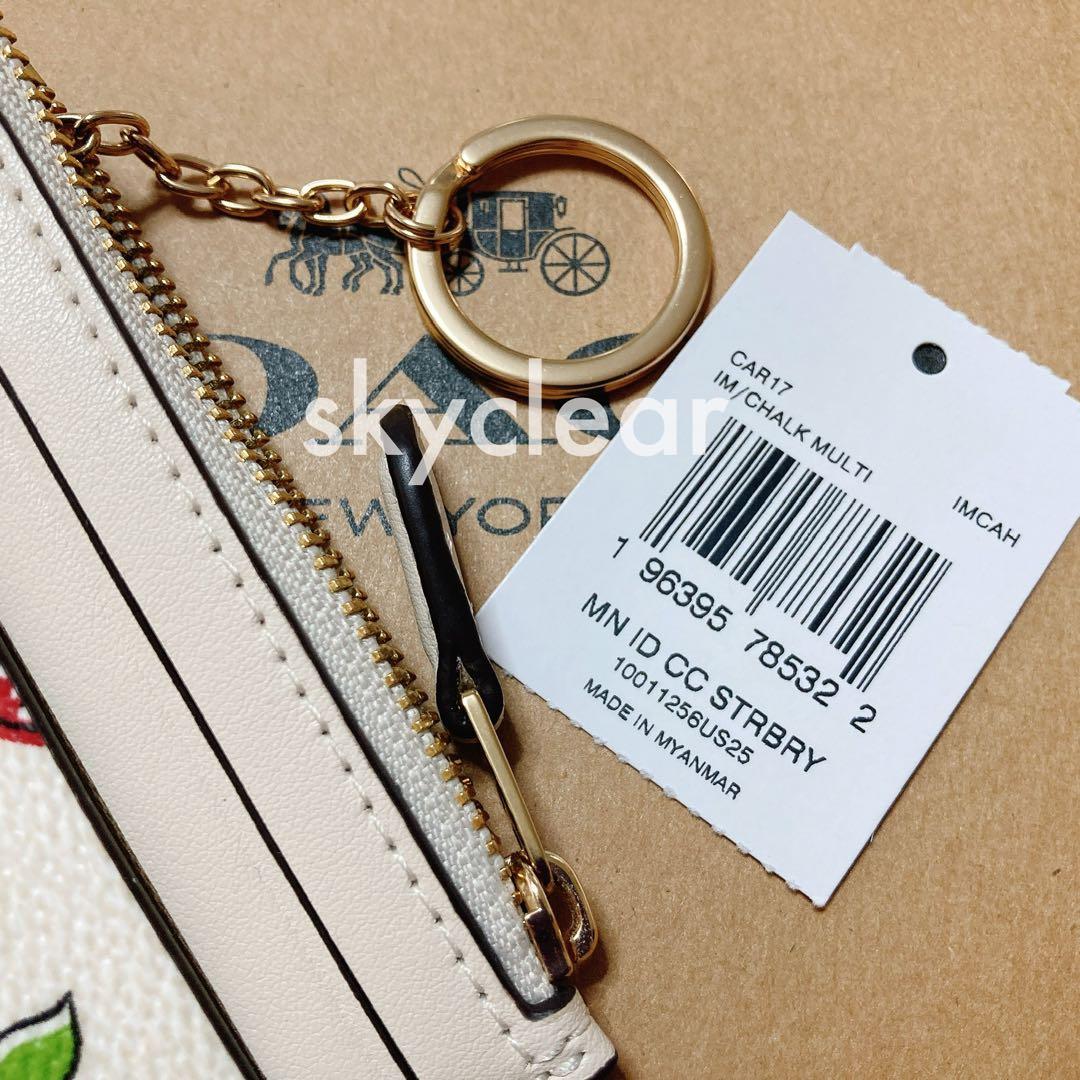 新品❇︎正規品 COACH いちご柄 ミニスキミーID パスケース