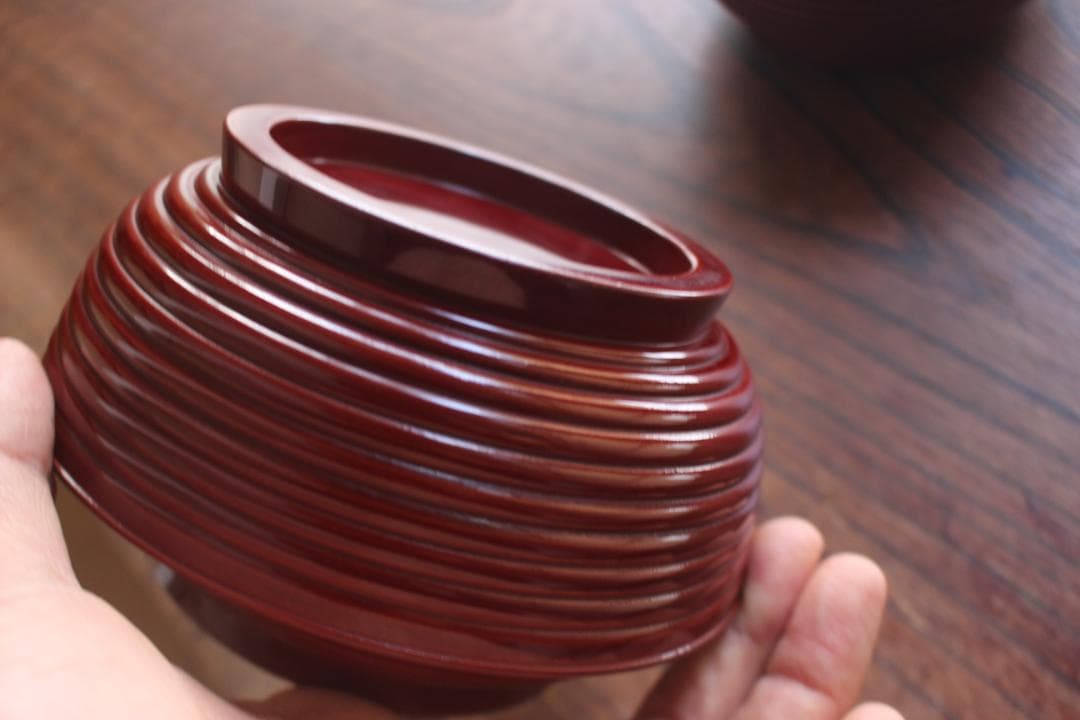 デッドストック！深みある糸目紅溜塗に極上稲穂福来雀蒔絵のお椀2点（検輪島塗雑煮椀