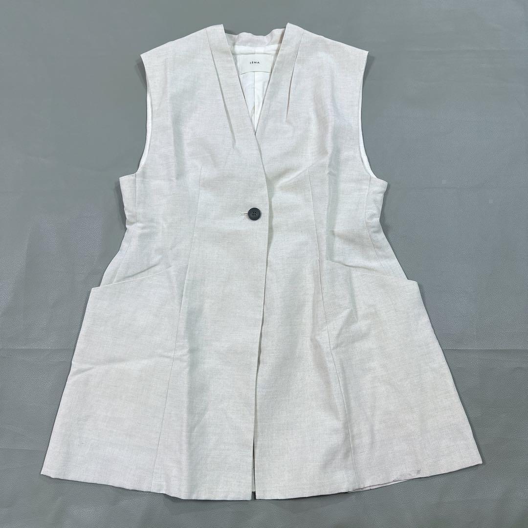 IENA ペプラムジレ 2025秋 リネン混ベージュ　Vネック