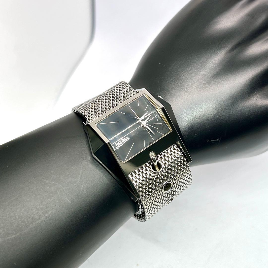 新品電池 稼働 ジャンポールゴルチエ QZ カットガラス シルバー メンズ