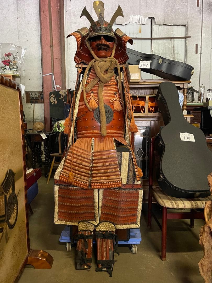 等身大赤備え鎧一式/赤塗龍文二枚胴独鈷文前立て兜/甲冑 鎧兜 着用可能 元箱付き