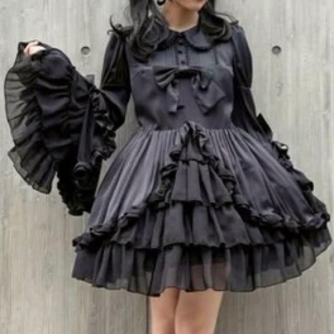 アトリエピエロ Frilly Ribbon Belle Dress ブラック